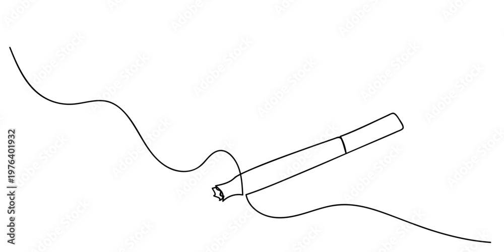 Fototapeta premium A lit cigarette. One continuous line drawing. simple linear style Doodle Editable stroke.