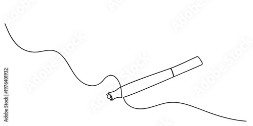 A lit cigarette. One continuous line drawing. simple linear style Doodle Editable stroke.