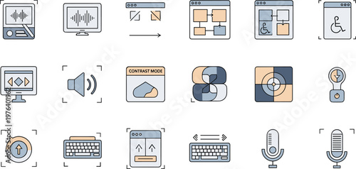 Accessibility and user interface icons set with audio contrast keyboard navigation usability vector illustration collection