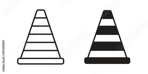 Traffic Cone icon clipart symbol isolated on white background. Flat and stroke designs.