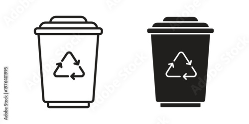 Trash compactor icon clipart symbol isolated on white background. Flat and stroke designs.
