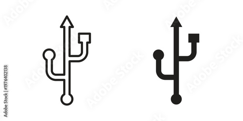 USB connection icon clipart symbol isolated on white background. Flat and stroke designs.