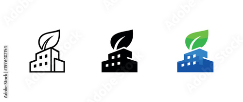 Responsible impact outcome visualized by a leaf emerging from a building form indicating sustainable and principled enterprise