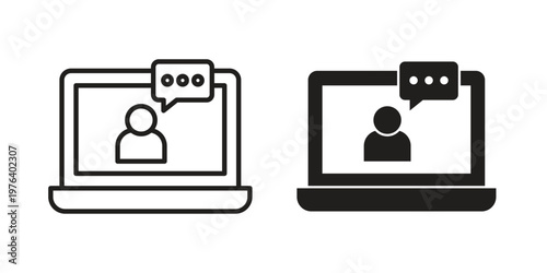 Video Conference icon clipart symbol isolated on white background. Flat and stroke designs.