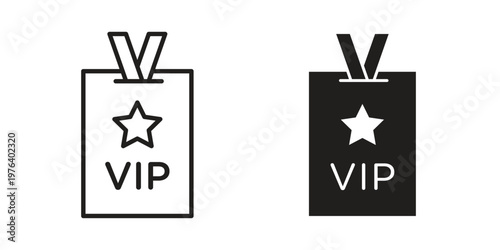 Vip pass icon clipart symbol isolated on white background. Flat and stroke designs.