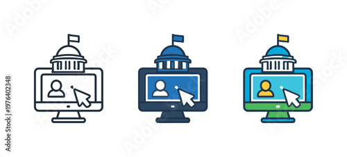 National service environment context represented by an e-government access icon merging official architecture with simplified
