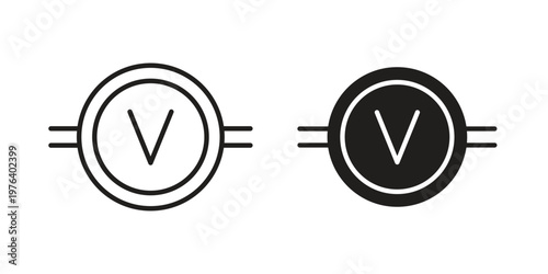 Voltmeter icon clipart symbol isolated on white background. Flat and stroke designs.