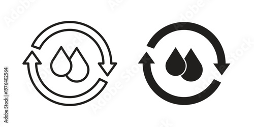 Water recycling icon clipart symbol isolated on white background. Flat and stroke designs.