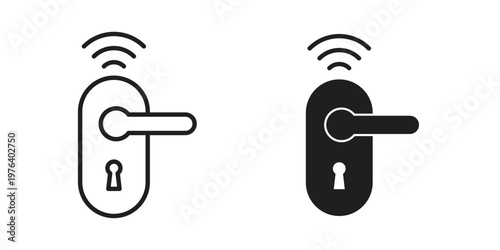 Wireless door lock icon clipart symbol isolated on white background. Flat and stroke designs.