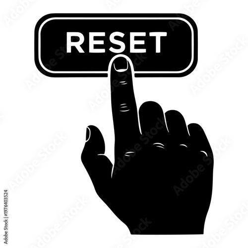 Hand finger pressing reset button silhouette vector