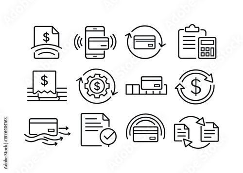Line style vector icons of video streaming platform content discovery: content feed, video thumbnails, recommendation carousel,