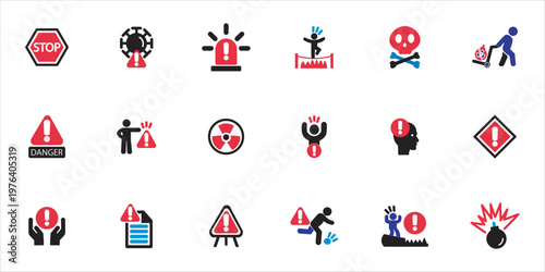 hazard danger icon set. stop, danger, risk, warning, alert, risk and more. simple vector illustration