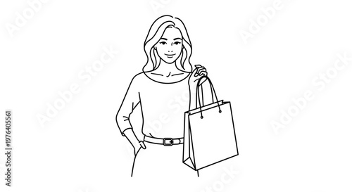 A stylish woman confidently poses with a single shopping bag hanging over her shoulder, reflecting a successful and satisfying retail therapy experience.