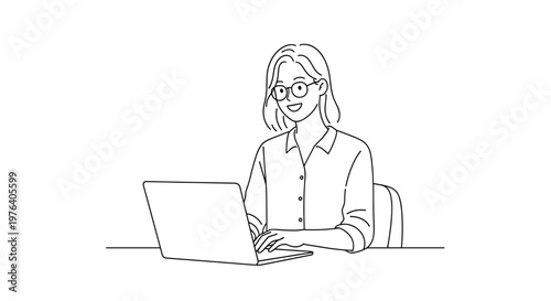 A focused young woman wearing glasses is diligently working on her laptop at a desk, engaging in remote work or online study.