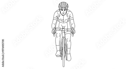 A determined cyclist wearing a helmet and specialized gear is vigorously riding a road bike, showcasing dedication to endurance sports.