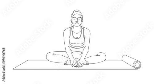 A tranquil woman with her eyes closed is deeply engaged in a mindful meditation session, sitting comfortably in an easy pose on a yoga mat indoors.