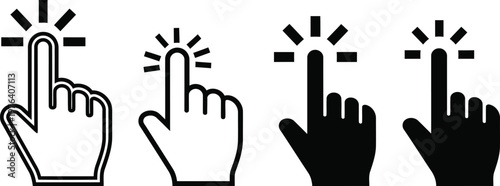 Digital hand cursor pointer vector graphic illustration set for interactive website and app designs.