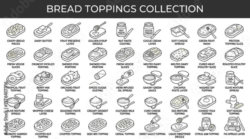 Crispy bread pieces topped with dairy butter, fruit preserve layer, golden syrup drizzle, nut paste coating, cocoa cream layer,