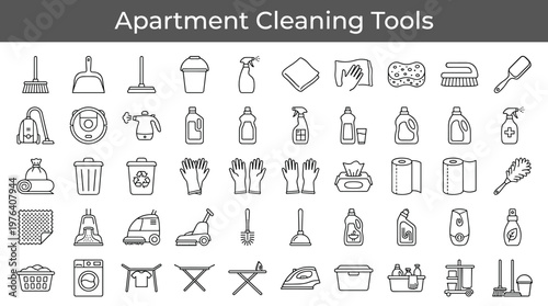 Housekeeping tools featuring sweeping tool, dust collecting pan, wet cleaning tool, water container, mist spray container, wiping