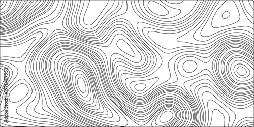 Gray topographic map background. Abstract black and white line contour pattern. Vector geographic terrain elevation.