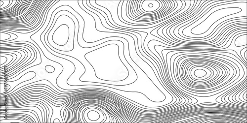 Gray topographic map background. Abstract black and white line contour pattern. Vector geographic terrain elevation.
