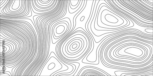 Gray topographic map background. Abstract black and white line contour pattern. Vector geographic terrain elevation.