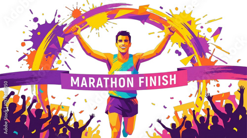Man Crossing Marathon Finish Line.