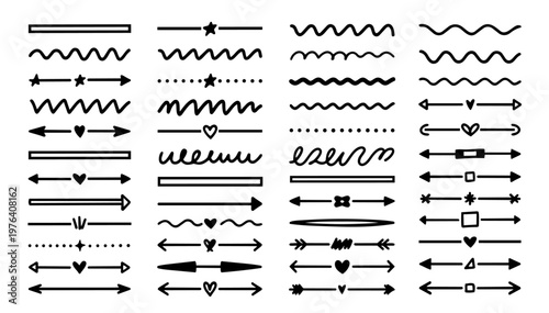 Hand drawn doodle divider set, playful sketchy ink pen decorative lines, clean vector elements