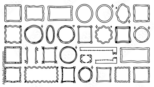 Hand drawn doodle frame accents set, playful sketchy ink pen borders, expressive vector elements