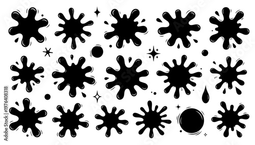 Hand drawn doodle ink splash set, expressive sketchy ink pen accents, playful vector elements