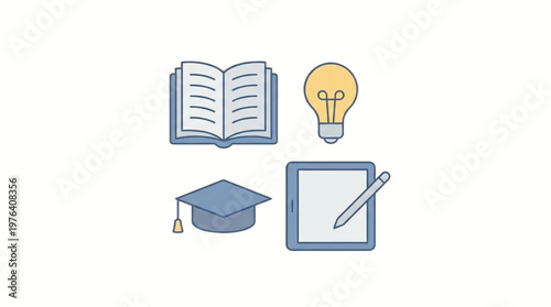 Education icons on white background.