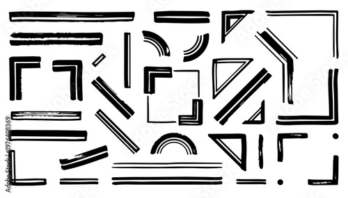 Hand drawn doodle minimal geometric strokes set, clean sketchy ink pen vector accents