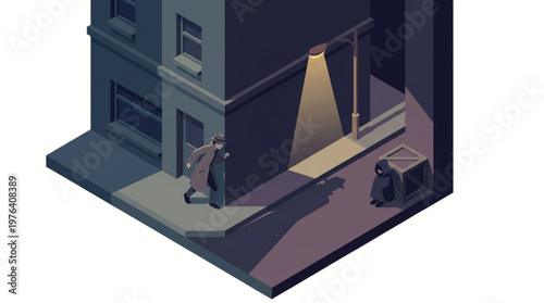 Man Walking on City Street Corner.