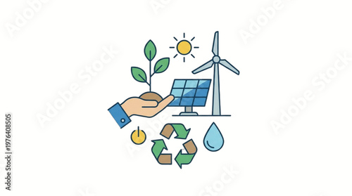 Eco friendly sustainable energy solutions symbol.