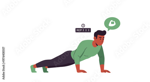 Fitness, exercise, workout, healthy lifestyle, man in plank position, vector illustration