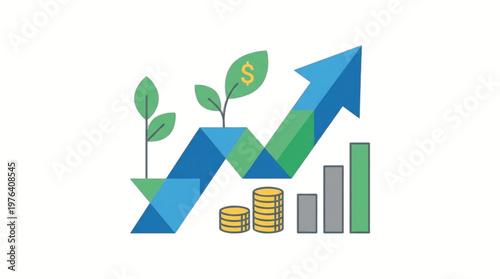 Green arrow with growing money plants.