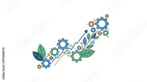 Gears and leaves industrial ecology concept.