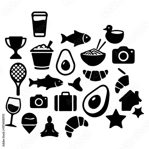 Modern Digital Icon Collection with Diverse Vector Symbols for Everyday Life and Lifestyle Concepts, Ideal for User Interface Design Projects