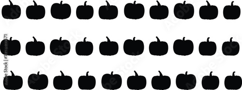 Pumpkin silhouette vector set, multiple halloween squash icons in different shapes, autumn harvest design isolated on white background collection