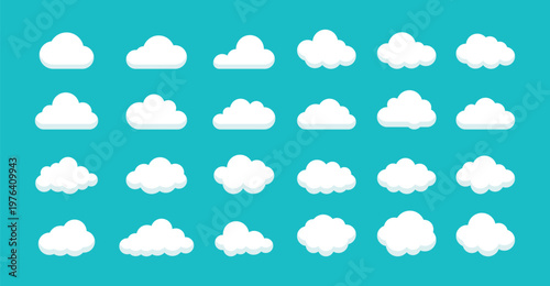 Vector illustration of a seamless pattern set featuring cartoon blue clouds and spring Easter eggs for a summer sky wallpaper design.