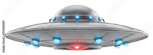 Silver UFO png Metallic flying saucer cutout Futuristic spacecraft png Alien ship cutout Grey unidentified isolated transparent background image