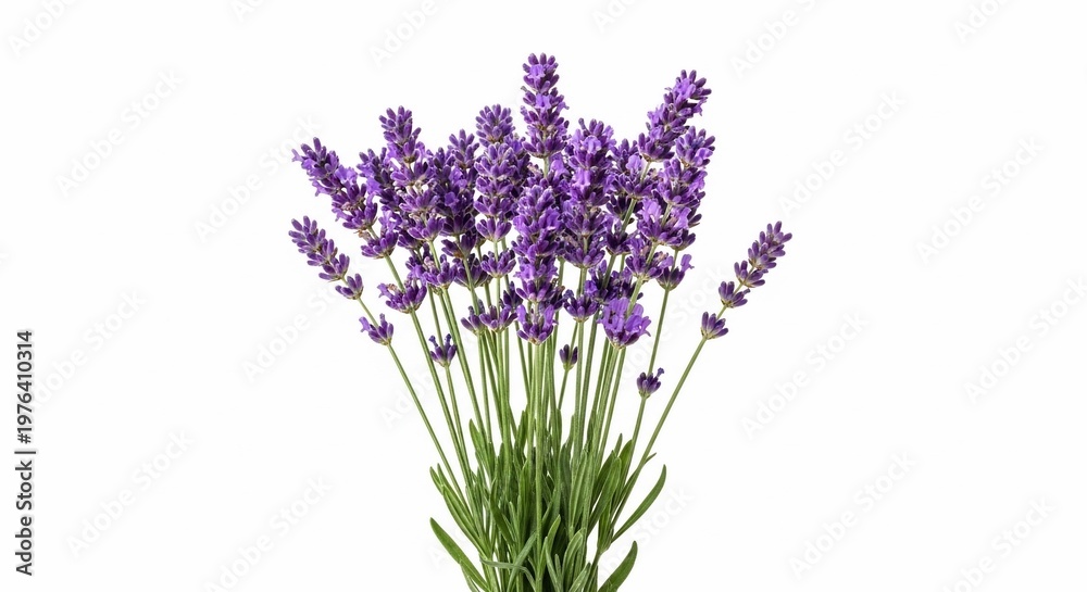 Obraz premium A Bunch of Fresh Lavender Stems with Green Leaves.