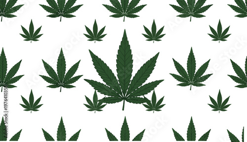 Vector illustration of cannabis leaf pattern with green marijuana leaves on white background