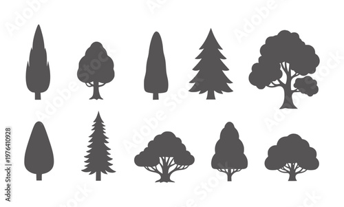 Collection of dark grey tree silhouettes white