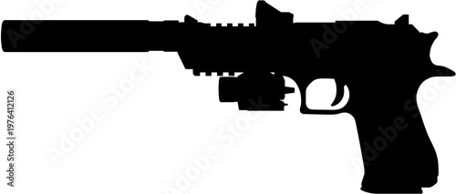Silenced Desert Eagle with attachments silhouette vector illustration