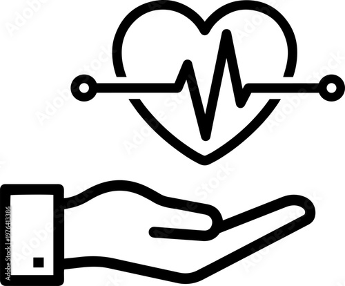 A medical professional's hand supporting a heart with an ECG line, symbolizing healthcare and wellness.