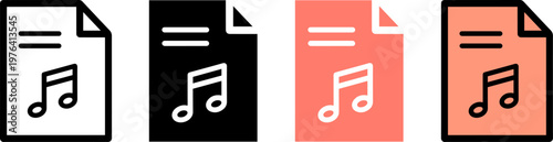 A set of colorful music document icons on a clean white background