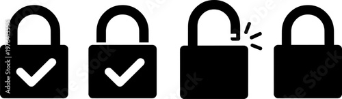 A set of black padlock icons representing security and protection on a white background