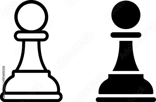 A black and white illustration of two chess pawns facing each other on a plain background