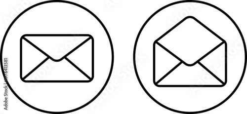 Two simple black and white envelope icons in circles on a plain background